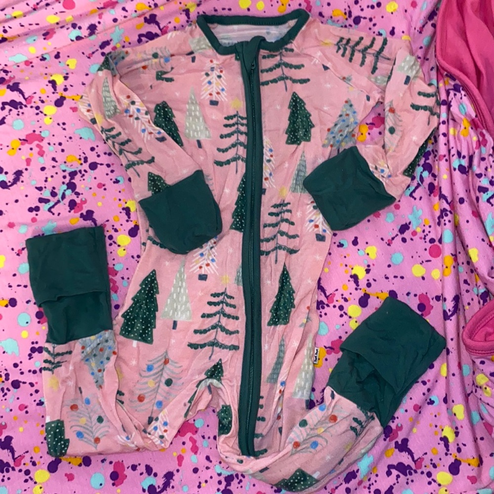 Little sleepies pink Christmas trees 3-6